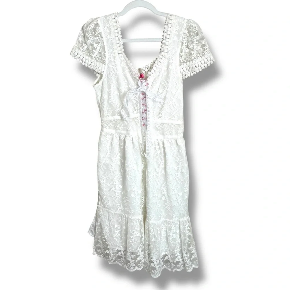 Betsey Johnson White Lace Mini Dress Large Bridal Bachelorette Bridal Shower